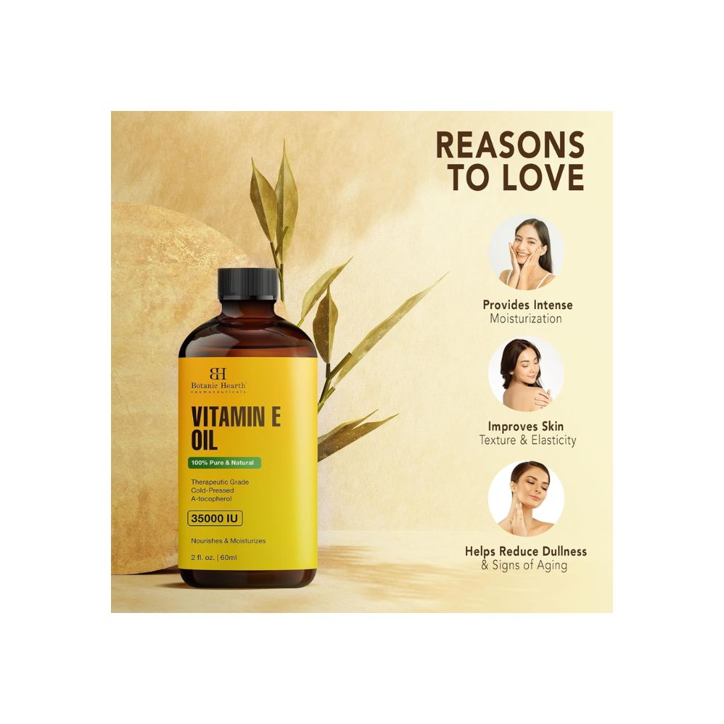 Botanic Hearth Vitamin E Oil | 100% Pure And Natural Oil For Growth Of Nails, Hair, Eyebrows & Eyelashes | 35,000 Iu | Hair & Body Oil With Eyebrow & Eyelash Brush|