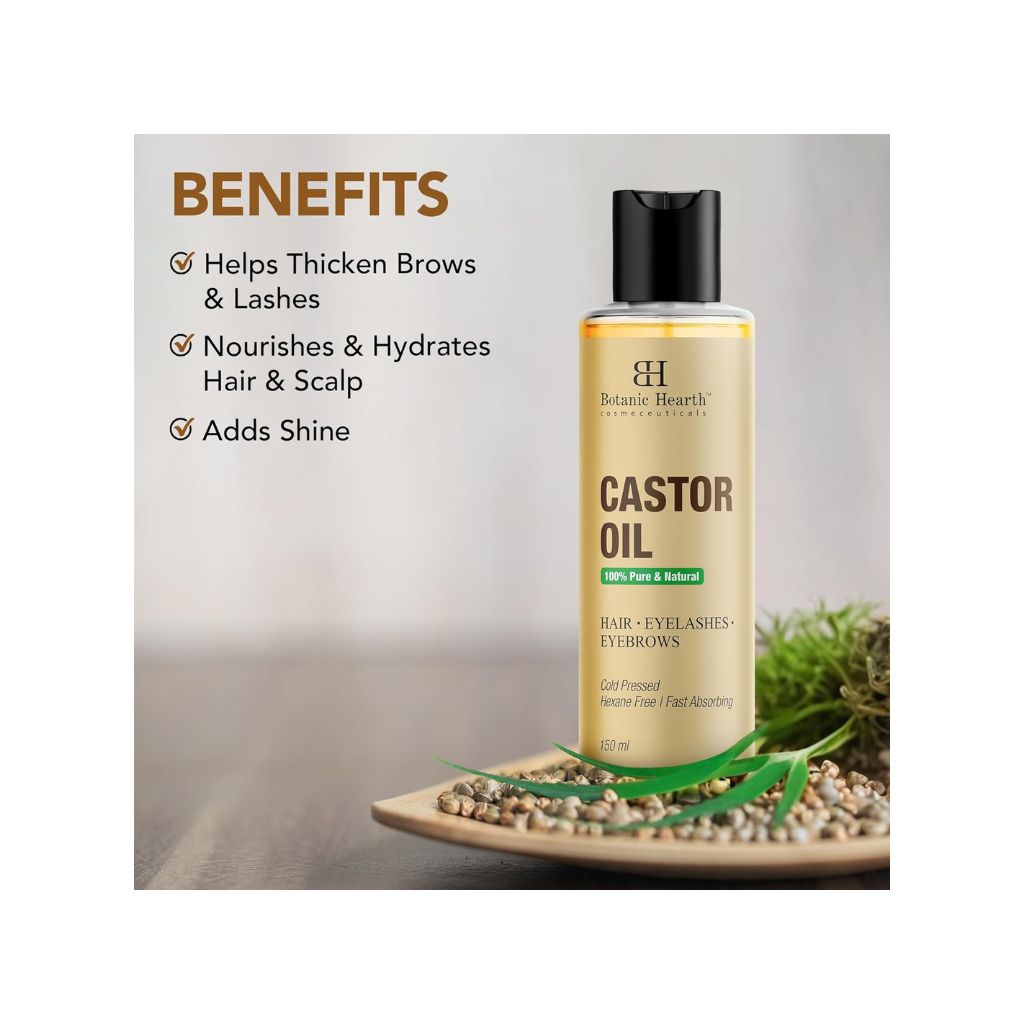 Botanic Hearth 100% Pure Castor Oil for Hair Growth| 150 ML | - Cold Pressed, Hexane-Free, Eyelashes, Eyebrows, Skin Care