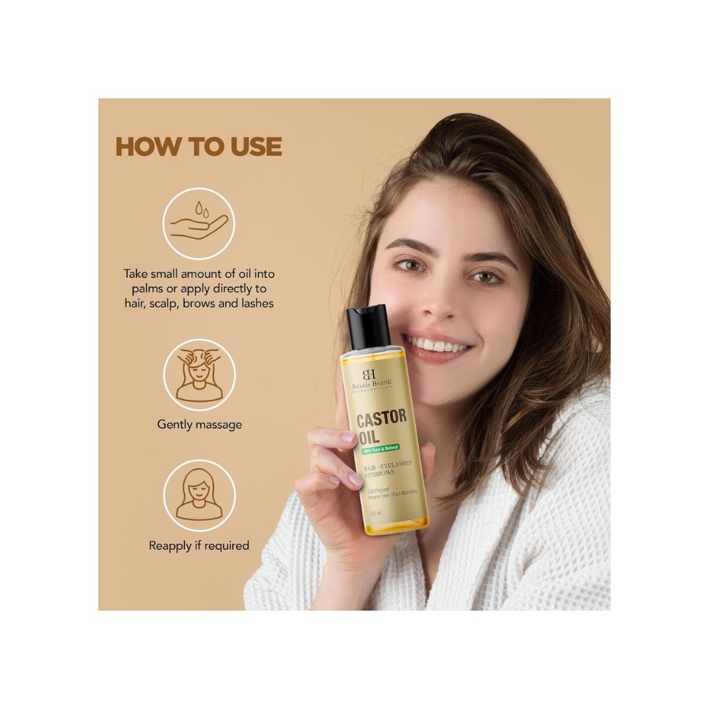 Botanic Hearth 100% Pure Castor Oil for Hair Growth| 150 ML | - Cold Pressed, Hexane-Free, Eyelashes, Eyebrows, Skin Care