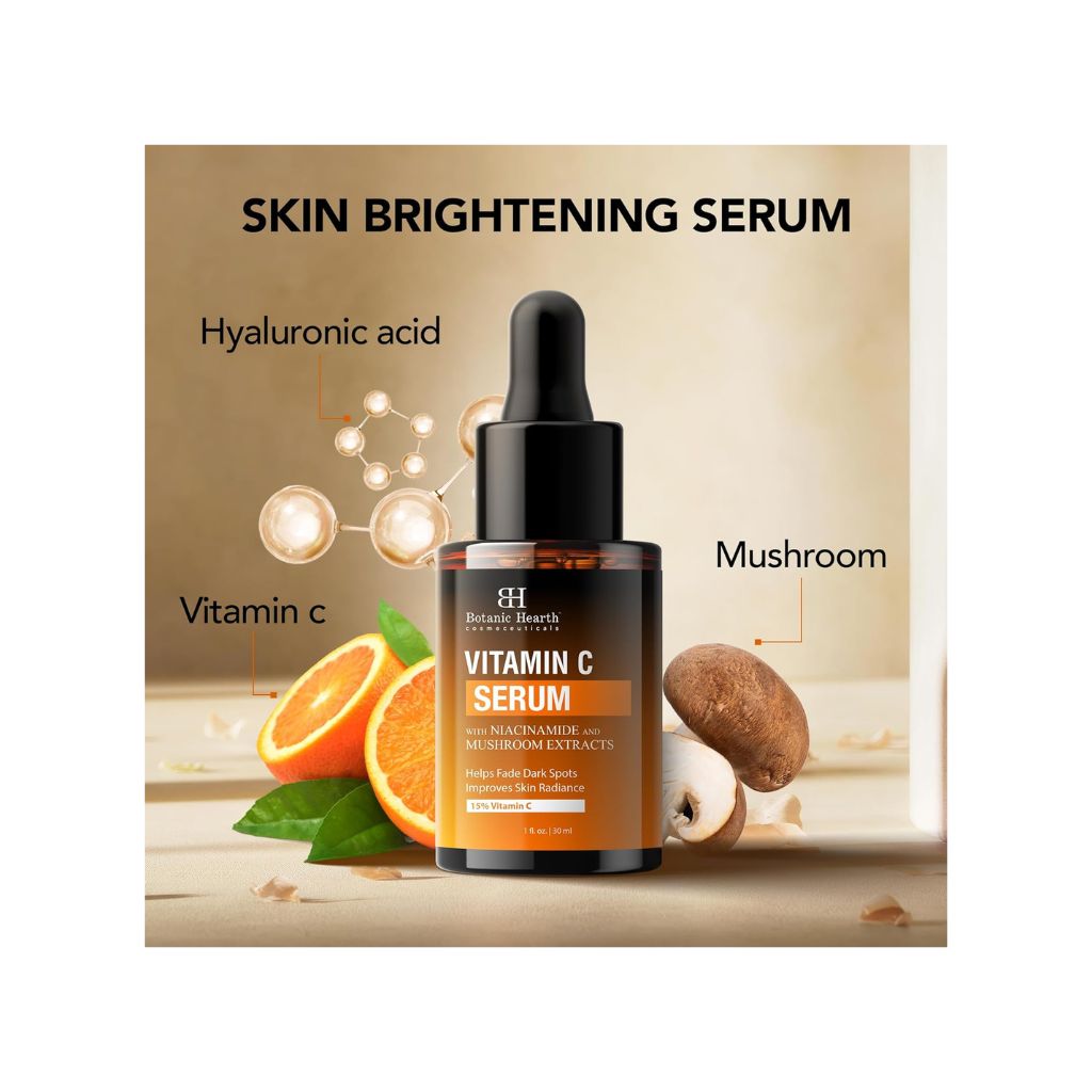 Botanic Hearth 15% Vitamin C Face Serum with Niacinamide, Hyaluronic Acid, Allantoin, Cica, Ferulic Acid & Vitamin E | Targets Dark Spots, Sun Damage, Wrinkles to Brighten & Even Tone Skin| 1fl oz