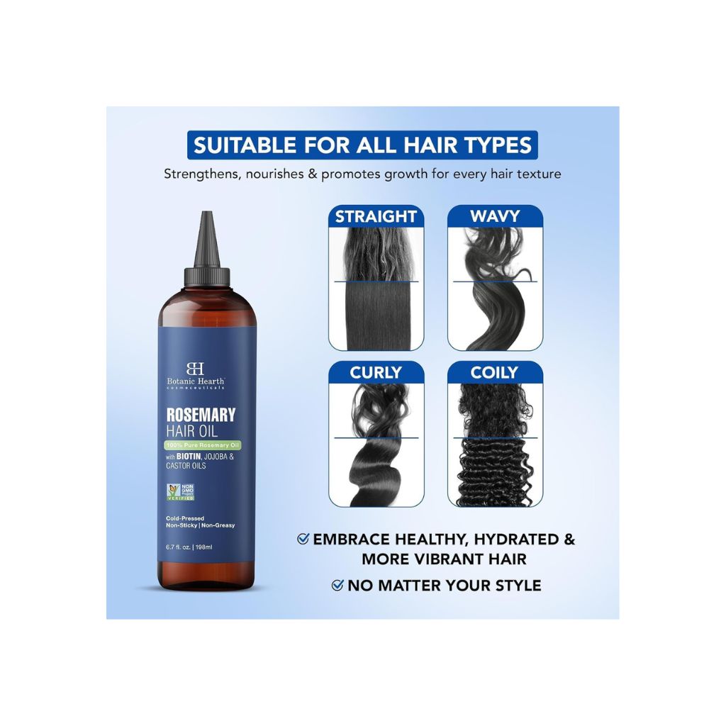 Botanic Hearth 100% Pure Rosemary Oil For Hair Growth | 198 ML | Infused With Biotin, Jojoba & castor Oil | Hair strengthening Treatment | Nourishing & Volumizing | Non GMO Verified