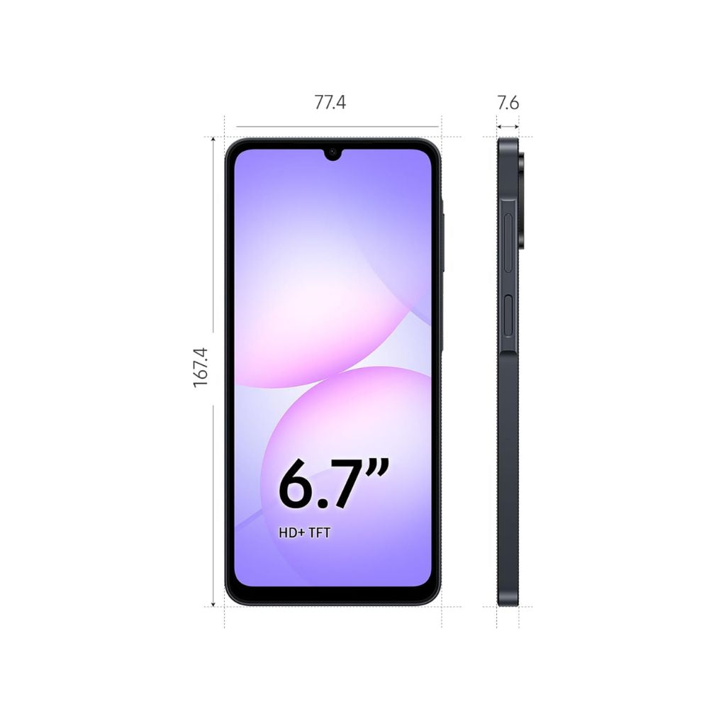Samsung Galaxy A07 LTE, Android Smartphone, 64GB Storage, 4GB RAM, Black, 6x OS Upgrades, Large Display, 6nm Processor, Travel Adaptor Included