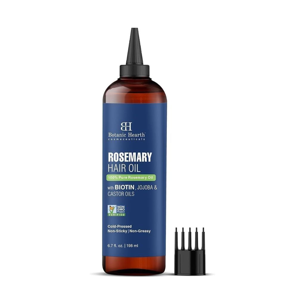 Botanic Hearth 100% Pure Rosemary Oil For Hair Growth | 198 ML | Infused With Biotin, Jojoba & castor Oil | Hair strengthening Treatment | Nourishing & Volumizing | Non GMO Verified Main image